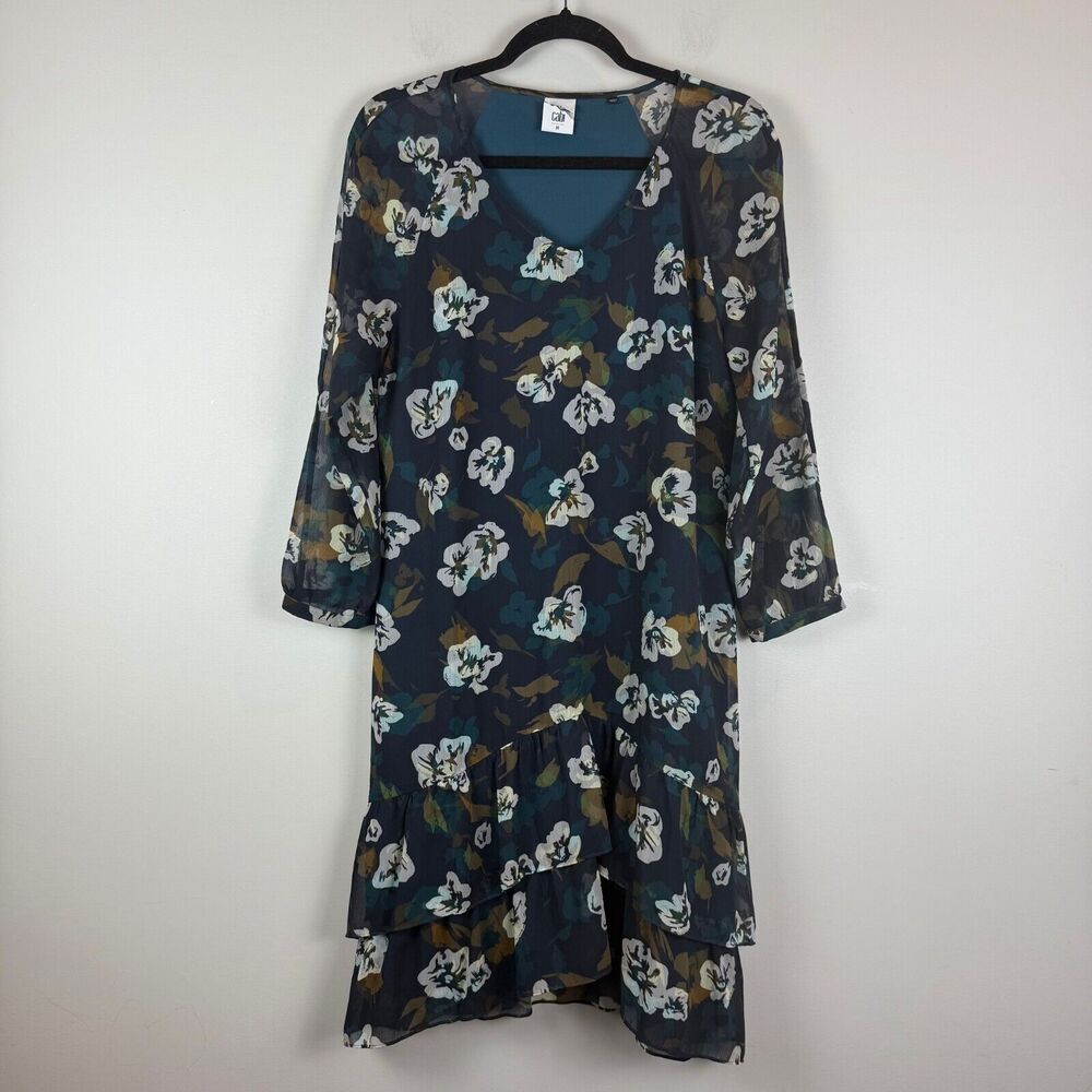 Cabi Pirouette Dress Women Medium Multi Floral Chiffon Ruffle Hem Bloom Bohemian